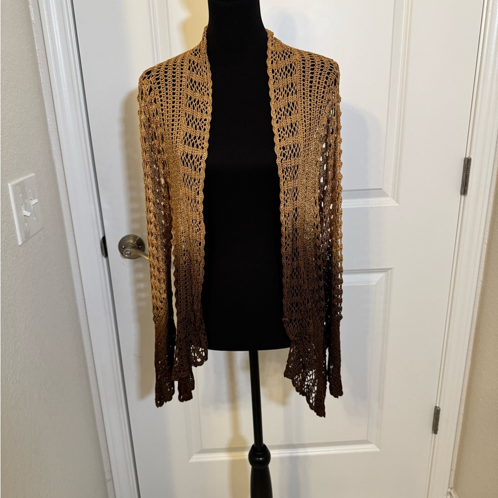 NWOT Boston Proper Brown Hombre Open Knit Cardigan